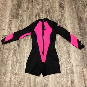 O'Neil Short Wetsuit Long sleeve Black Hot Pink Womens 3mm Size 8
